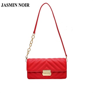 Jasmin NOIR กระเป๋าสะพายไหล่ กระเป๋าถือ สะพายข้าง หนัง PU มีสายโซ่ล็อก ลายทาง สําหรับสตรี