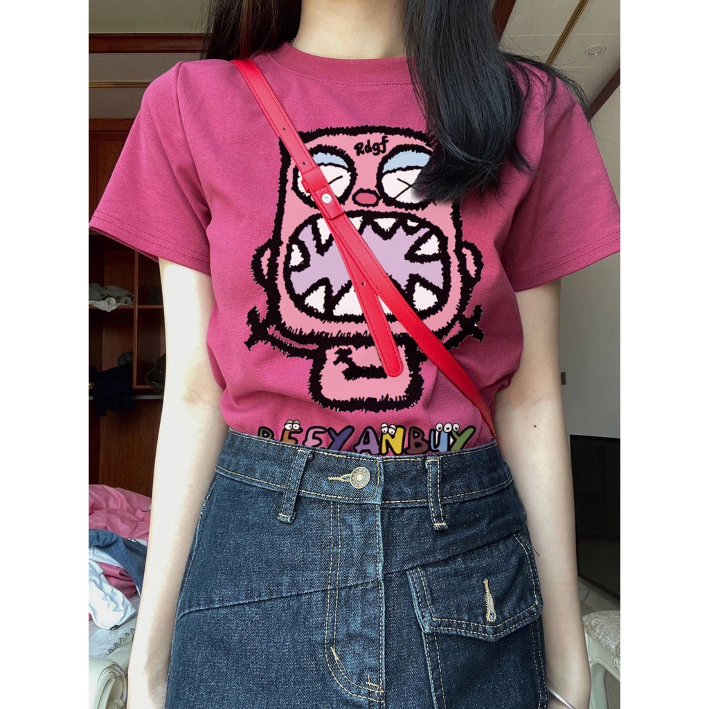 6014#เสื้อยืดแขนสั้น ผ้าฝ้ายแท้ เข้ารูป ลดอายุ ขนาดเล็ก สไตล์ตะวันตก แฟชั่นฤดูร้อน สําหรับผู้หญิง 2024