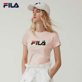 [พร้อมส่ง] Fila เสื้อยืดลําลอง ทรงหลวม พิมพ์ลาย 100% สไตล์คลาสสิก สําหรับผู้หญิง