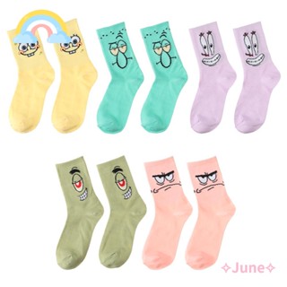 {Ready Stock}JUNE Elastic Cartoon Spongebob Sock Cute Tube Socks Cotton Socks Woman Girls Fashion Cold Protection Kawaii Thermal Sockings