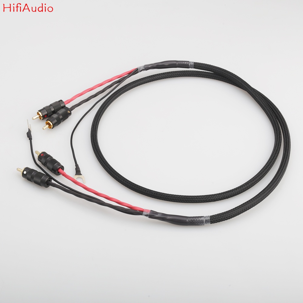 2 RCA ถึง 2 RCA Ground U spade ปลั๊กเสียง Phono Tonearm สายกราวด์สําหรับ LP ไวนิลเครื่องเล่นสัญญาณสาย