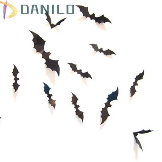 Danilo สติ๊กเกอร์พีวีซีลายค้างคาว 3D Diy สีดําหลายสีสันสําหรับตกแต่งปาร์ตี้ฮาโลวีน 12ชิ้น