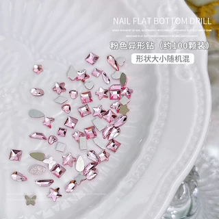 100 ชิ้นเครื่องประดับเพชรคริสตัลทรงพิเศษขนาดเล็กก้นแบนสีชมพูผสมสีอุปกรณ์แต่งเล็บ