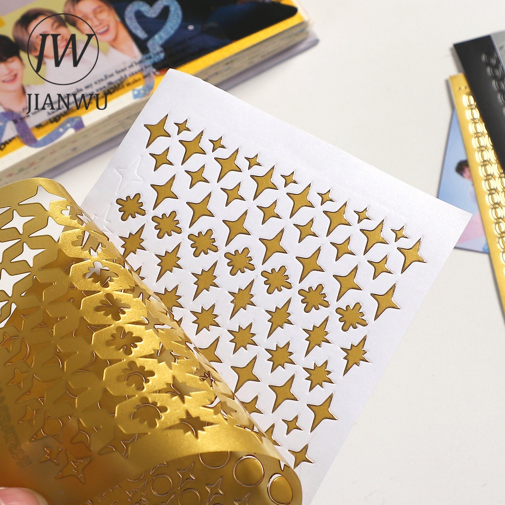 Jianwu สติกเกอร์ PVC สีบรอนซ์ สําหรับตกแต่งสมุดภาพ เครื่องเขียน DIY 2 แพ็ก ต่อชุด