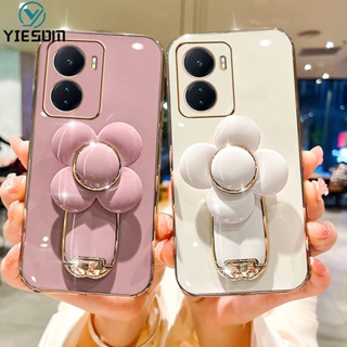 เคสโทรศัพท์มือถือ ซิลิโคน กันกระแทก ลายดอกไม้น่ารัก หมุนได้ 3D สําหรับ Vivo Y22 Y22S Y16 Y02 Y02S Y35 Y15A Y15S Y01