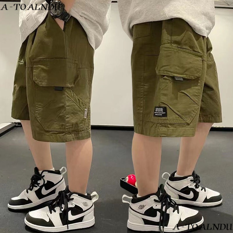 ใหม่ กางเกงขาสั้นลําลอง ผ้าฝ้ายแท้ ทรงหลวม ใส่สบาย แฟชั่นฤดูร้อน สําหรับเด็กผู้ชาย 2023 R2QQ