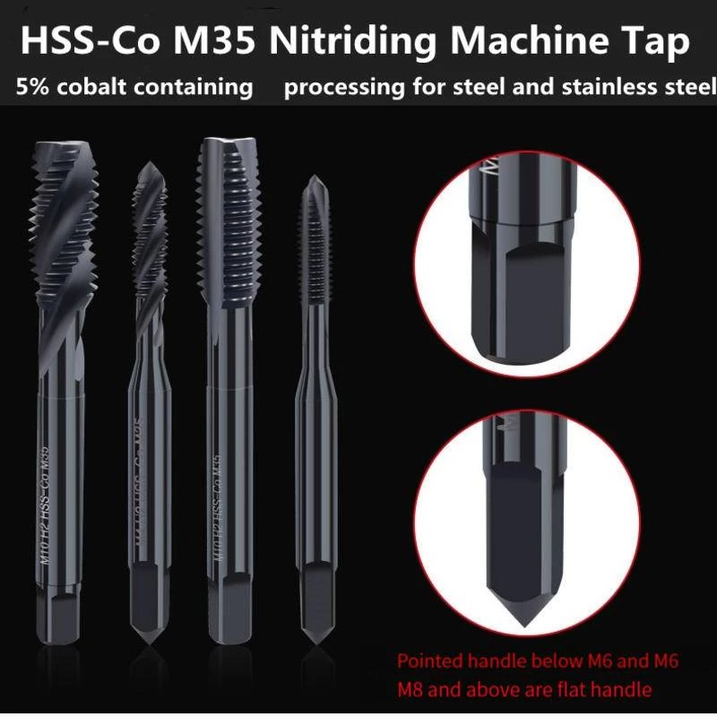 ดอกต๊าปเกลียว HSS-Co M35 Nitriding 5% HRC66 M2 M3 M4 M5 M6 M8 M10 M12 M14 M16 M18 สําหรับเหล็ก สเตนเลส 1 ชิ้น