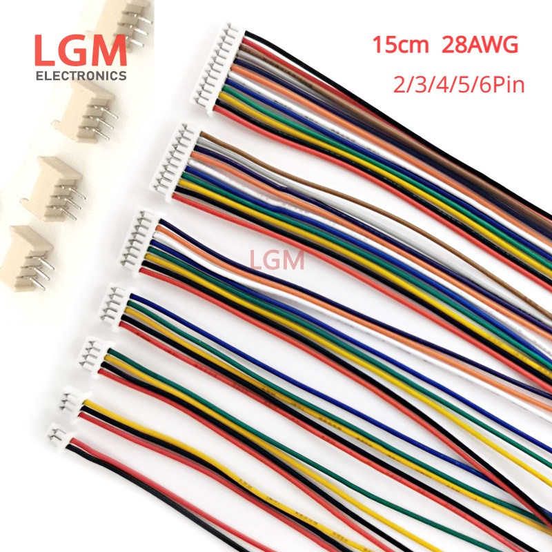 Micro JST สายเชื่อมต่อตัวเมีย พิช 1.25 มม. 15 ซม. 28AWG 2 3 4 5 6 พิน พร้อมซ็อกเก็ต 10 ชุด