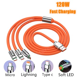 3 in 1 สายชาร์จโทรศัพท์มือถือ Micro USB Type C 6A 120W สําหรับ Samsung Xiaomi USB