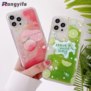 เคสโทรศัพท์มือถือแบบนิ่ม TPU มีทรายไหล ลายผลไม้ มะนาว พีช ฤดูร้อน สําหรับ Samsung Galaxy S23 Ultra S23 Plus S23+ S22 S21 S20 Ultra Plus S22+ S21+ S20+ S21 FE S20 FE