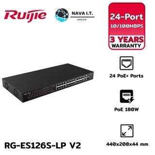 COINSคืน15%⚡FB9JMZV6⚡ RUIJIE(RG-ES126S-LP) V2 24-PORT 10/100MBPS 2-PORT GIGABIT UNMANAGED SWITCH WITH 24 POE+PORTSประ...