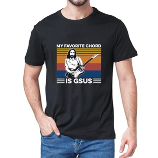 เสื้อยืดแขนสั้น ผ้าฝ้าย พิมพ์ลาย My Favorite Chord is GSUS Jesus Playing Guitar สไตล์วินเทจ สําหรับผู้ชาย และผู้หญิง