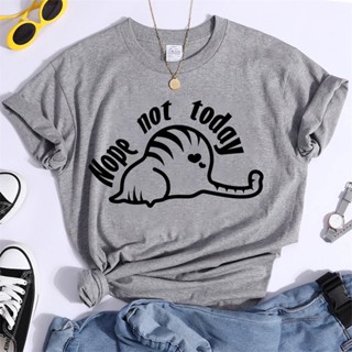 เสื้อยืดผ้าฝ้ายพิมพ์ลายCute Cat Nope Not Today T Shirt Women Lovely Short Sleeve Casual T-shirt Funny Ladies Tshirt Top_