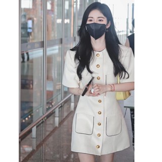 Ju Jingyi ชุดเดรสกระโปรงสั้น สีตัดกัน แฟชั่นฤดูร้อน สําหรับสตรี