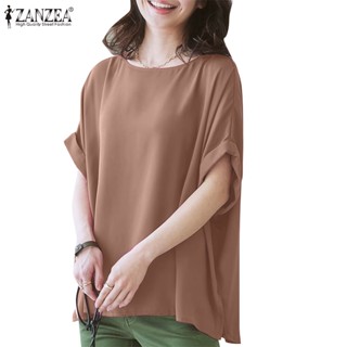 Zanzea เสื้อเบลาส์ลําลอง คอกลม แขนพัฟ สีพื้น สไตล์เกาหลี สําหรับผู้หญิง