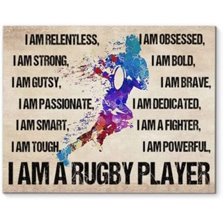 โปสเตอร์ผ้าใบ พิมพ์ลาย I Am a Rugby Player สําหรับตกแต่งผนังบ้าน