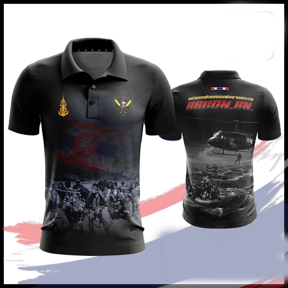 A008 เสื้อคอปกพิมพ์ลายหน่วยรบพิเศษกองพันลาดตระเวน Reconใส่สบาย ระบายอากาศ