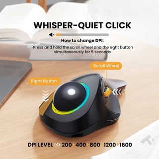 Jomaa EM03 ไร้สาย BluetoothTrackball เมาส์ชาร์จ Ergonomic RGB Backlit Rollerball เม้าส์สําหรับ Windows Mac iPad