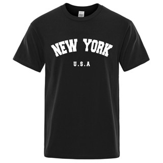 เสื้อยืด ผ้าฝ้าย พิมพ์ลาย New York City U.S.A แฟชั่นฤดูร้อน สําหรับผู้ชาย#39;s เสื้อยืดลําลอง แขนสั้น คอกลม พิมพ์ลายตัวอักษร แนวสตรีท ขนาดใหญ่ แฟชั่นสําหรับผู้ชาย