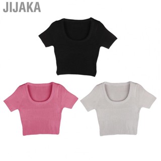 Jijaka Short Sleeve Knitted T Shirt  Soft and Skin Friendly  Fit Knit Short Sleeve Top Breathable Stretchy  for Shopping