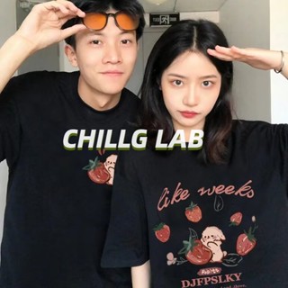 CHILLG LAB เสื้อผ้าคู่แขนสั้นเสื้อผ้าฤดูร้อนพิเศษ 2023 ใหม่แฟชั่นอเมริกันเสื้อยืดผ้าฝ้ายคุณภาพสูงผู้หญิง