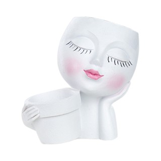 Outdoor Garden Home Unique Indoor Multi Purpose Anti Fade With Drainage Hole Closed Eyes Cute Lady Face Planter Pot