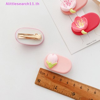 Alittlesearch11 กิ๊บติดผม แบบยืดหยุ่น ลายดอกทิวลิป สีชมพู สไตล์เกาหลี สําหรับเด็ก 2 ชิ้น