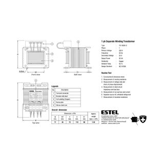 หม้อแปลงESTEL Input 0 220 VAC Output 0 24 VAC 50 VA