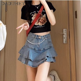 DaDuHey🎈 New Korean Style Ins Denim Short Skirt Niche High Waist Loose A- line Skirt Plus Size Bag Hip Skirt