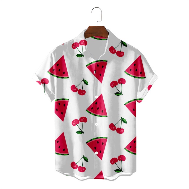 ใหม่ เสื้อเชิ้ตลําลอง พิมพ์ลายผลไม้ 3D ทรงหลวม ระบายอากาศ เหมาะกับฤดูร้อน สไตล์ฮาวาย สําหรับผู้ชาย