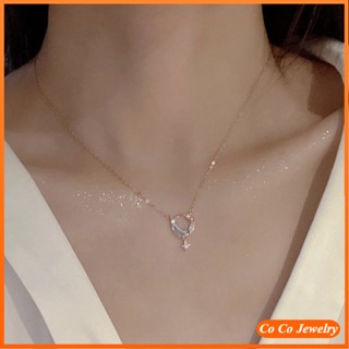 Cocojewelry สร้อยคอโซ่เงินแท้ S925 จี้เพชร สีฟ้า สไตล์เกาหลี