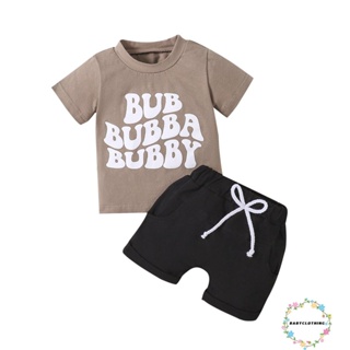 Babyclothes- ชุดเสื้อยืด แขนสั้น พิมพ์ลายตัวอักษร กางเกงขาสั้น เอวยางยืด แฟชั่นฤดูร้อน สําหรับเด็กผู้ชาย