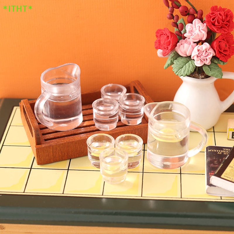 ITHT> 1 ชุด 1:12 Dollhouse Miniature กาต้มน้ํามะนาวถ้วยน้ําเครื่องดื่มชุดชาเด็กแกล้งทําเป็นเล่นตุ๊กตา House อุปกรณ์เสริมใหม่ - รูปที่ 4