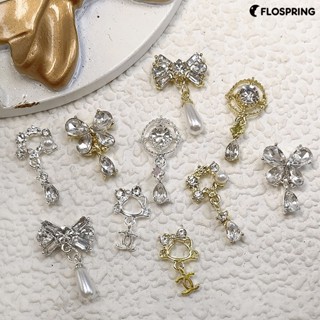 Flospring อุปกรณ์ตกแต่งเล็บ รูปโบว์ ประดับพลอยเทียม แวววาว สร้างสรรค์ น้ําหนักเบา DIY 3 ชิ้น