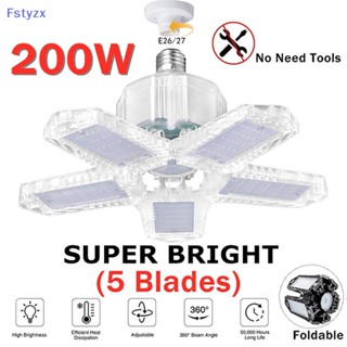 Fstyzx หลอดไฟเพดานโรงรถ LED 30 60 200W E26 E27 เปลี่ยนรูปได้ พร้อมแผง 5 แผง FY