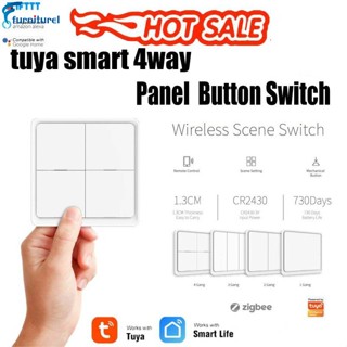 Tuya Smart ZigBee แผงสวิตช์ปุ่มกด 4 ทาง แบบไร้สาย