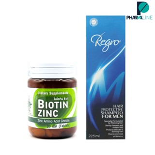 Biotin Zinc ไบโอทิน ซิงก์ 90 เม็ด + Regro Hair Protective Shampoo for Men รีโกร แชมพูสำหรับผู้ชาย 225 ml. [PLine]