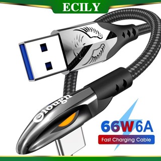 Ecily PD 66W USB C เป็น USB Type C สายชาร์จเร็ว สําหรับชาร์จโทรศัพท์ 90 องศา LED 5A ชาร์จเร็ว USB-C USB C สายชาร์จสายเคเบิลข้อมูล