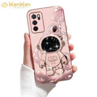 Wenwen เคสโทรศัพท์มือถือแบบนิ่ม TPU บางมาก กันกระแทก ลายนักบินอวกาศ 3D พร้อมที่ตั้งวาง สําหรับ OPPO A16 4G A54S A16S A16K A16E A17 A17K 4G A76 A96 4G