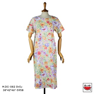 เสื้อแตงโม (SUIKA) - คอปาดเดรสแขนสั้นลายลายดอกไม้ (M.DC-082)