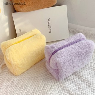 Inthespreba1^^ กระเป๋าเครื่องสําอาง สีพื้น ผู้หญิง ขนนิ่ม ตุ๊กตา แปรงแต่งหน้า *ใหม่