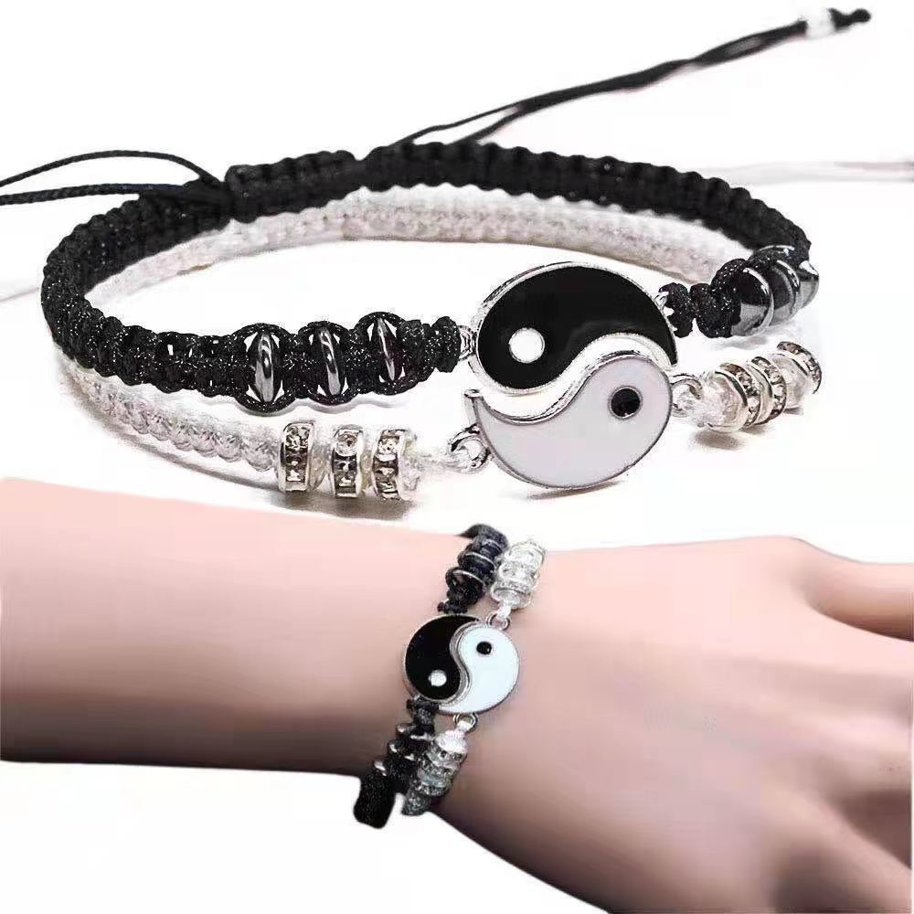 Yin Yang Tai Chi Gold Silver Couple Bracelet 2pcs Adjustable Manual Unisex Couple Birthday Gift Tren
