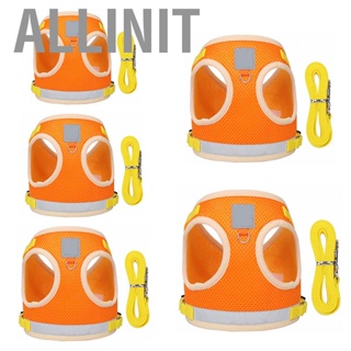 Allinit Pet Harness Leash Double Mesh Safety Reflective Strip Dog for Outdoor Park Camping Walking Orange