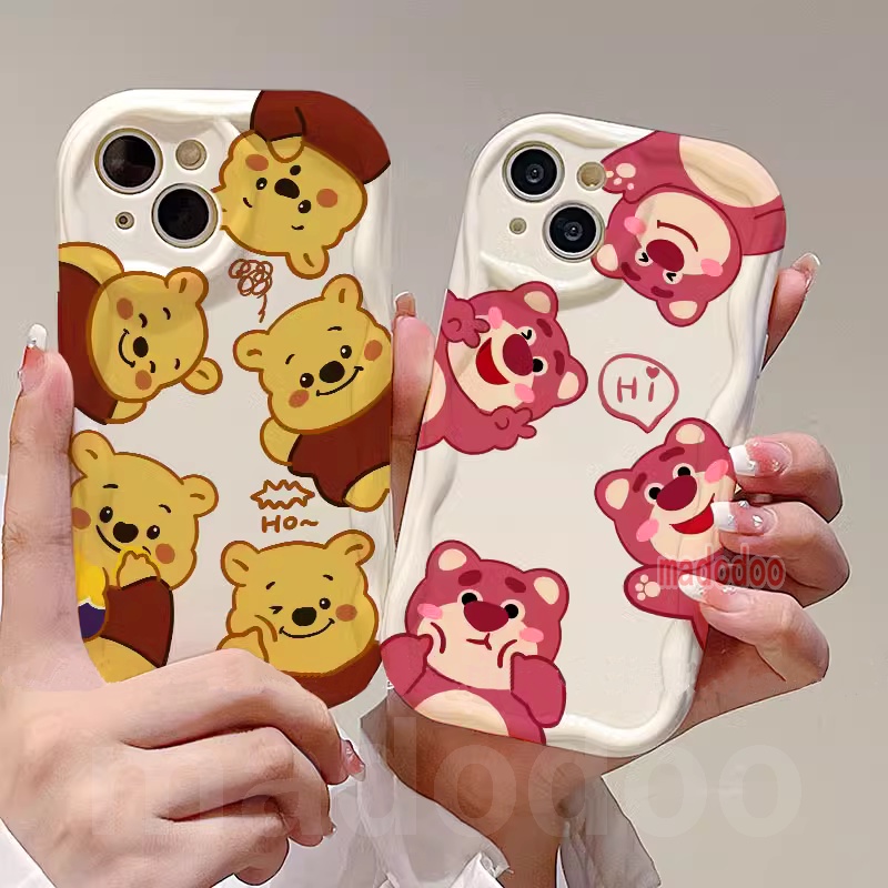 BFF Casing Redmi Note 13 Pro+ 12S 4G 12 Pro Plus 5G 13C 12C A1 A2 A3 11S 11 10C 10 9T 9C 9A POCO X6 X5 M6 C65 New Cream Edge Cartoon Winnie the Pooh Strawberry Bear Losto Fine Hole Airbag Shockproof Protection Couple Soft Phone Case NY 19