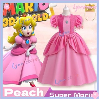 Peach ชุดเดรสคอสเพลย์ Super Mario สไตล์เจ้าหญิง สําหรับเด็กผู้หญิง 2-10T