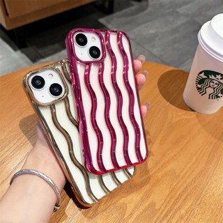 เคสโทรศัพท์มือถือแบบนิ่ม TPU ใส ลายคลื่น 3D แต่งกลิตเตอร์ สําหรับ iPhone 14 13 12 11 Pro Max 12Pro 13Pro 14Pro 12ProMax 13ProMax 14ProMax