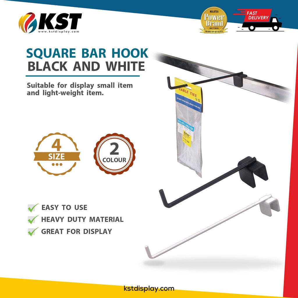 (1 ชิ้น) Op Sq Bar Hook สีขาวและสีดํา 4 นิ้ว / 6 นิ้ว / 8 นิ้ว / 10 นิ้ว