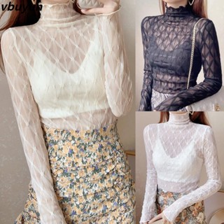 เสื้อแขนยาว คอสูง แต่งลูกไม้ แบบสวมหัว แฟชั่นสตรี