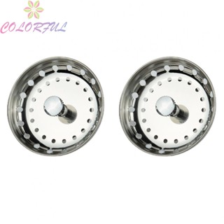 【COLORFUL】Sink Strainers 2 Pack Basket Kitchen Sink Plug Stainless Steel Stopper