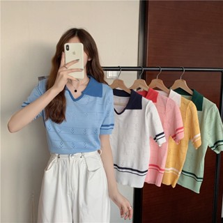 🌵Grace_chili🌵เสื้อไหมพรมแขนสั้น  A369